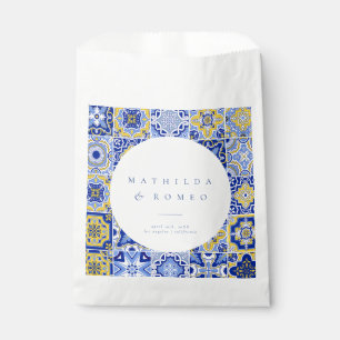 Blue Mediterranean Tile & Citrus Wedding Favour Ba Bags