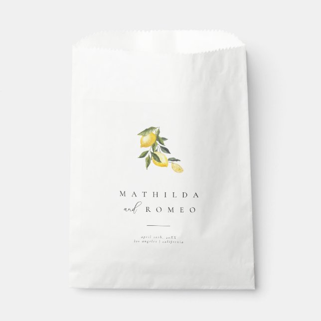 Blue Mediterranean Tile & Citrus Wedding Favour Ba Favour Bags (Front)