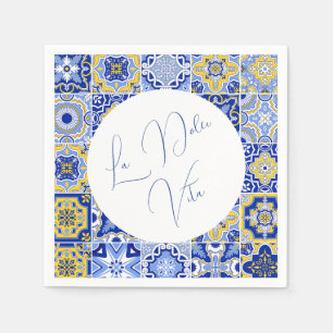 Blue Mediterranean Tile & Citrus Wedding napkins