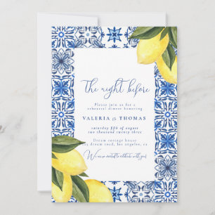 Blue Mediterranean Tile & Citrus Wedding Rehearsal Invitation