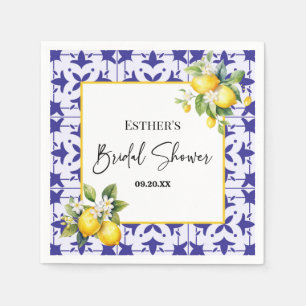 Blue Mediterranean Tile Lemon Bridal Shower  Napkin
