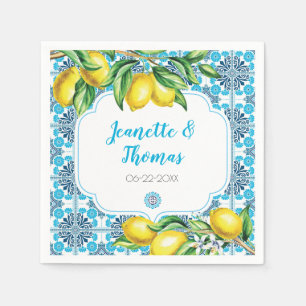 Blue Mediterranean Tile Lemon Special Occasion Napkin