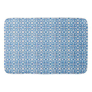 Blue Mediterranean Tile Pattern – Elegant Azulejo  Bath Mat