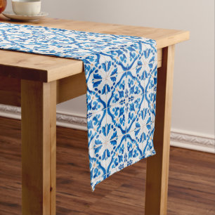 Blue Mediterranean Tile Pattern – Elegant Azulejo Long Table Runner