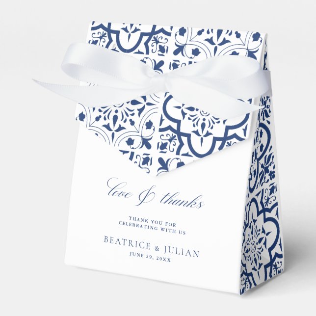 Blue Mediterranean Tile Wedding Favour Boxes (Front Side)