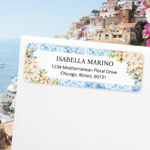 Blue Mediterranean Tiles Floral Return Address