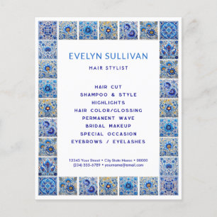 Blue mediterranean tiles frame flyer