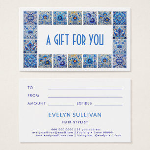 Blue mediterranean tiles frame gift card