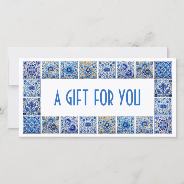 Blue mediterranean tiles frame gift certificate (Front)