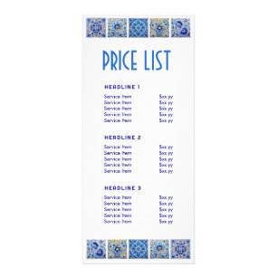 Blue mediterranean tiles price list rack card