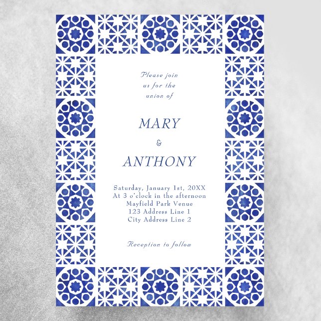 Blue Mediterranean Wedding Invitation (Creator Uploaded)