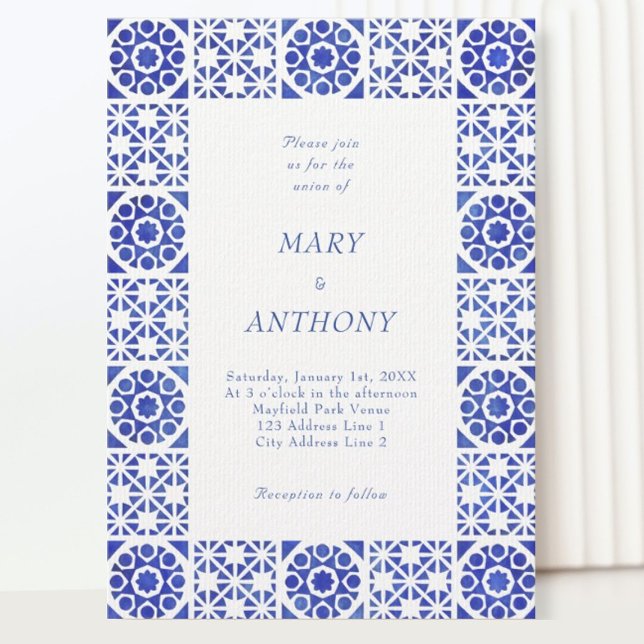 Blue Mediterranean Wedding Invitation (Creator Uploaded)