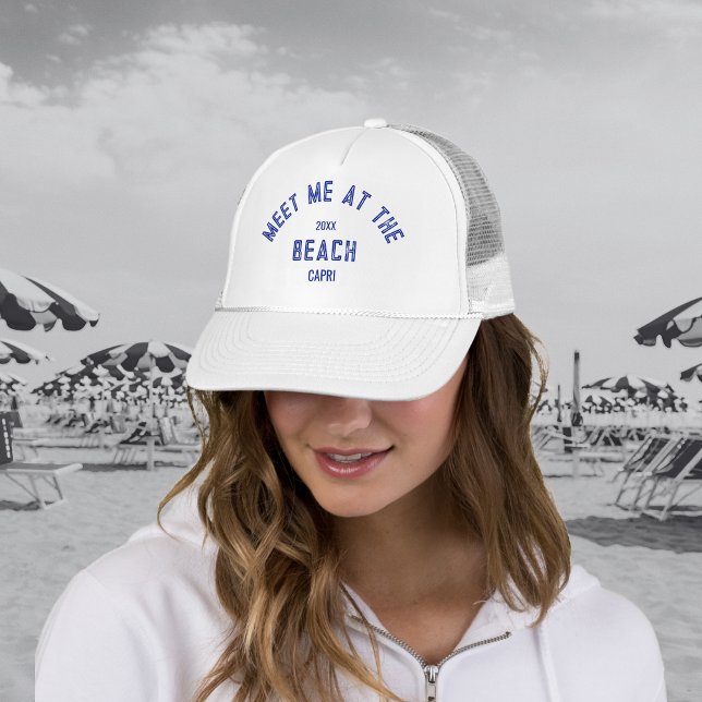 Blue Meet Me At The Beach Personalised  Trucker Hat (Creator Uploaded)