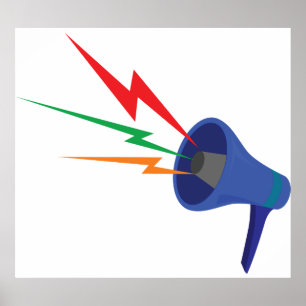 Blue Megaphone with Colorful Lightning Bolts Poster