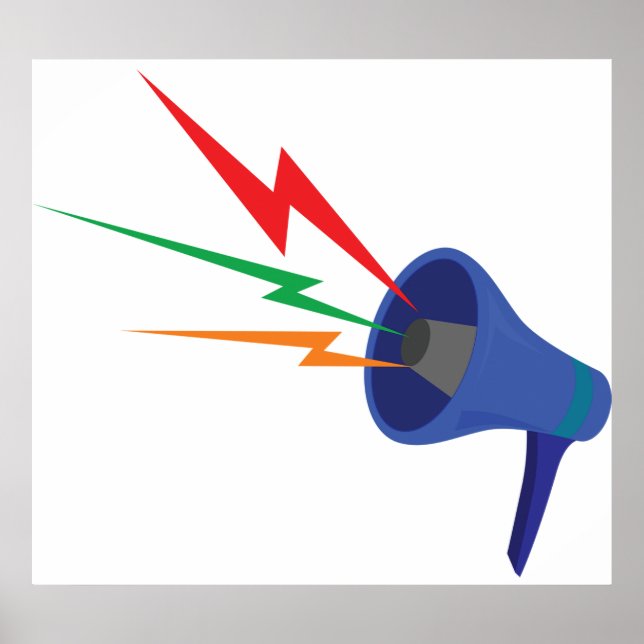 Blue Megaphone with Colorful Lightning Bolts Poster (Front)