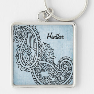 Blue Mehndi Motif Keychain