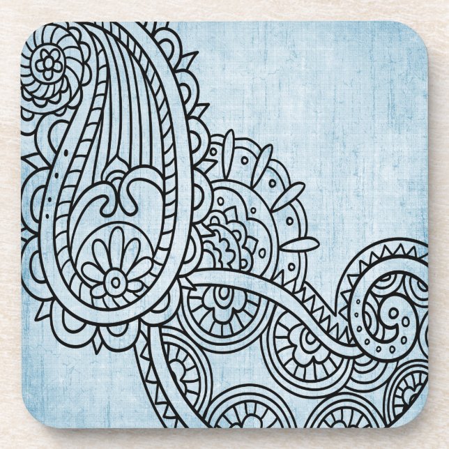 Blue Mehndi Motif Plastic Coaster Set (Front)