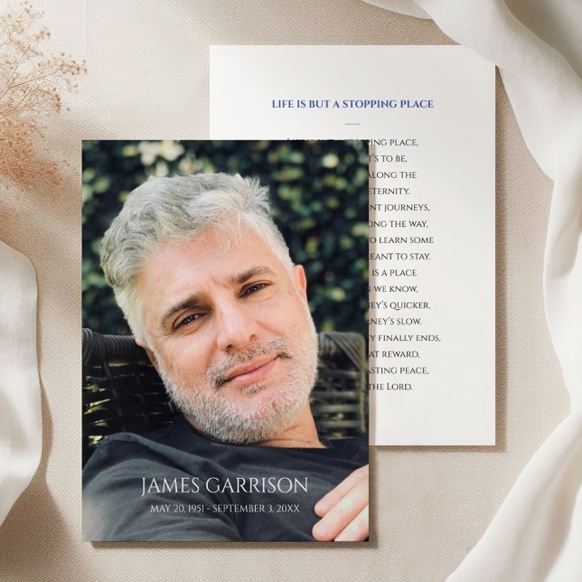 Blue Memorial Funeral Prayer Card with Photo (Creator Uploaded)