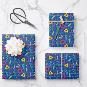 Blue Memphis Pattern Wrapping Paper Sheet