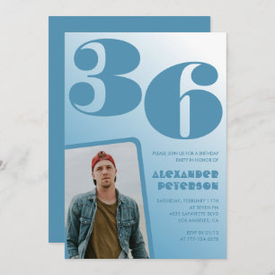 Blue Men Photo gradient 36th birthday invitations 
