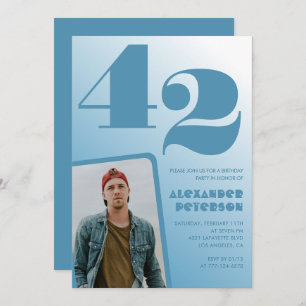 Blue Men Photo gradient 42nd birthday invitations