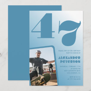 Blue Men Photo gradient 47th birthday invitations 