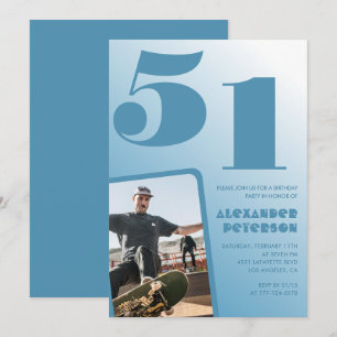 Blue Men Photo gradient 51st birthday invitations 