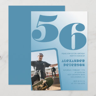 Blue Men Photo gradient 56th birthday invitations 