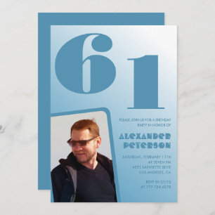 Blue Men Photo gradient 61st birthday invitations 