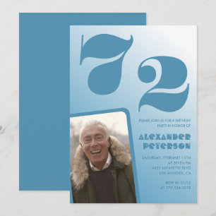 Blue Men Photo gradient 72nd birthday invitations