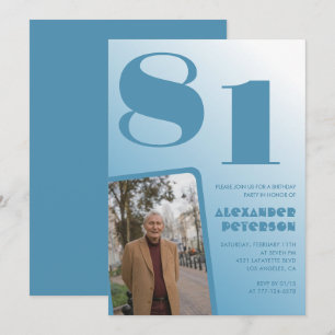 Blue Men Photo gradient 81st birthday invitations 