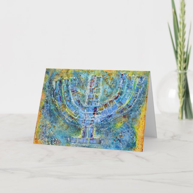 Blue Menorah Greeting Card (Blank Inside) (Front)