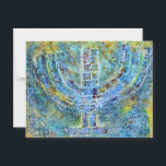 Blue Menorah Greeting Card (Blank Inside)<br><div class="desc">The original artwork for this menorah is a mixed-media painting created with acrylic paint,  modelling paste,  and paper by contemporary Jewish artist Meredith Gould.</div>
