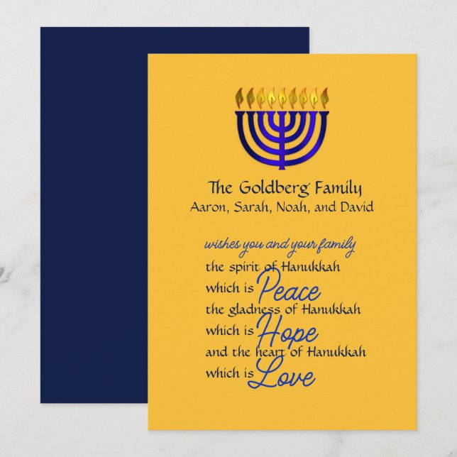 Blue Menorah Hanukkah Card (Front/Back)