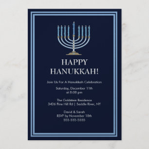 Blue Menorah Hanukkah Celebration Invitation