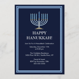Blue Menorah Hanukkah Celebration Invitation
