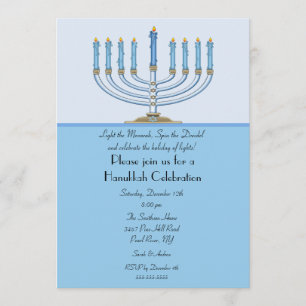 Blue Menorah Hanukkah Celebration Invitation