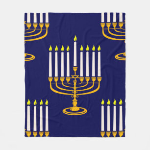 blue menorah hanukkah jewish print fleece blanket