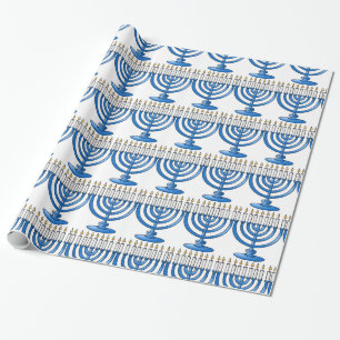 Blue Menorah Hanukkah Wrapping Paper