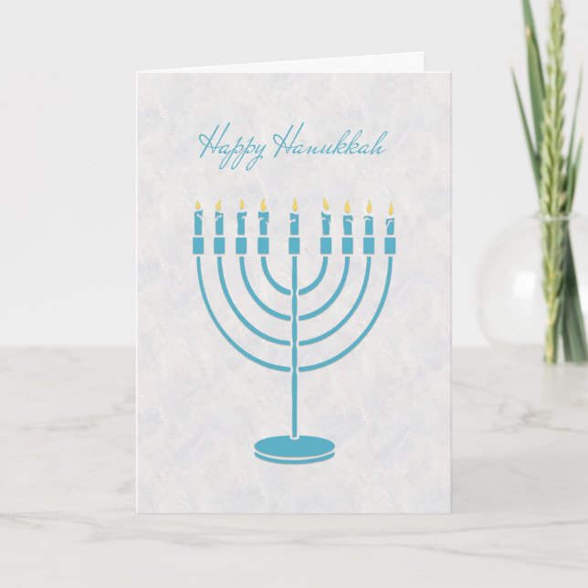 Blue Menorah, Happy Hanukkah, Greeting Card (Front)
