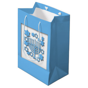 Blue Menorah   Medium Gift Bag