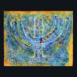 Blue Menorah Poster<br><div class="desc">The original artwork for this menorah is a mixed-media painting created with acrylic paint,  modelling paste,  and paper by contemporary Jewish artist Meredith Gould.</div>