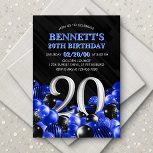 Blue Mens 20th Birthday Invitation