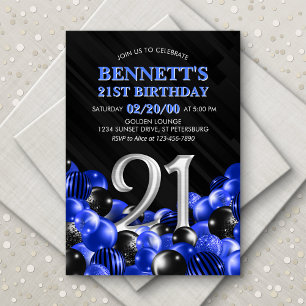 Blue Mens 21st Birthday Invitation
