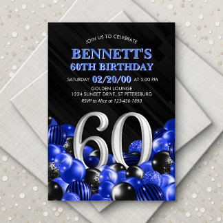 Blue Mens 60th Birthday Invitation