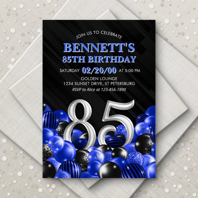 Blue Mens 85th Birthday Invitation (Creator Uploaded)