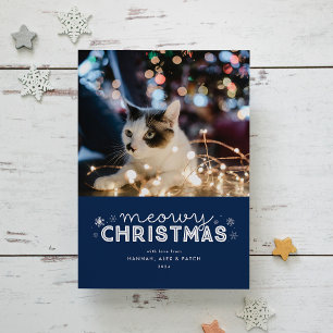 Blue Meowy Christmas Photo Holiday Card