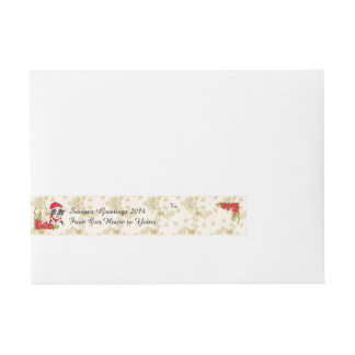 Blue Merle Aussie Christmas Pup w/Poinsetta Wraparound Address Label