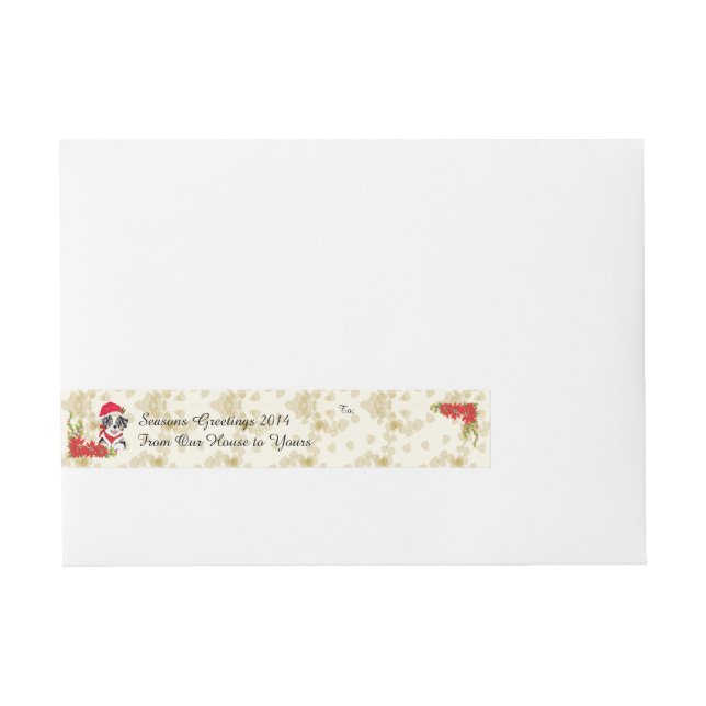 Blue Merle Aussie Christmas Pup w/Poinsetta Wraparound Address Label (Front)