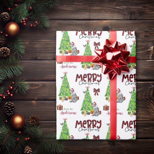 Blue Merle Aussie Dog, Bird and Christmas Tree Wrapping Paper (Creator Uploaded)